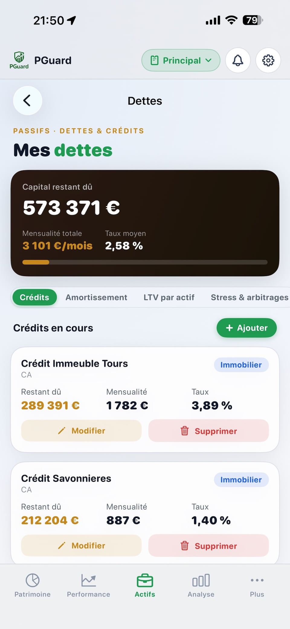 Suivi des dettes et crédits sur iOS PGuard
